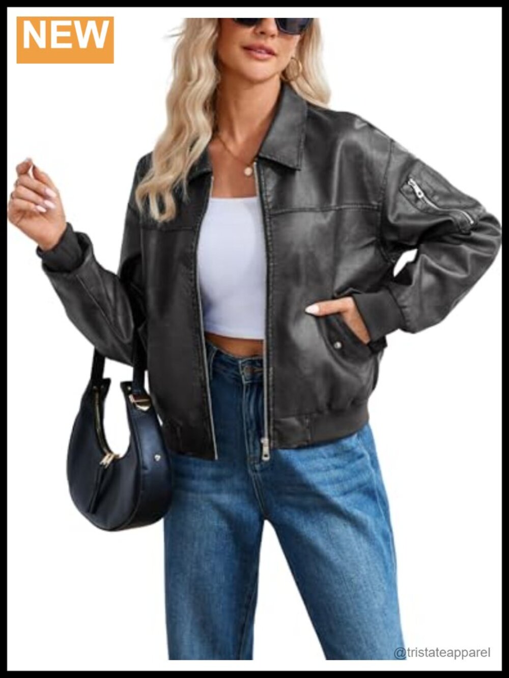 Oversized Faux Leather Bomber Jacket Motorcycle Coat Women's
